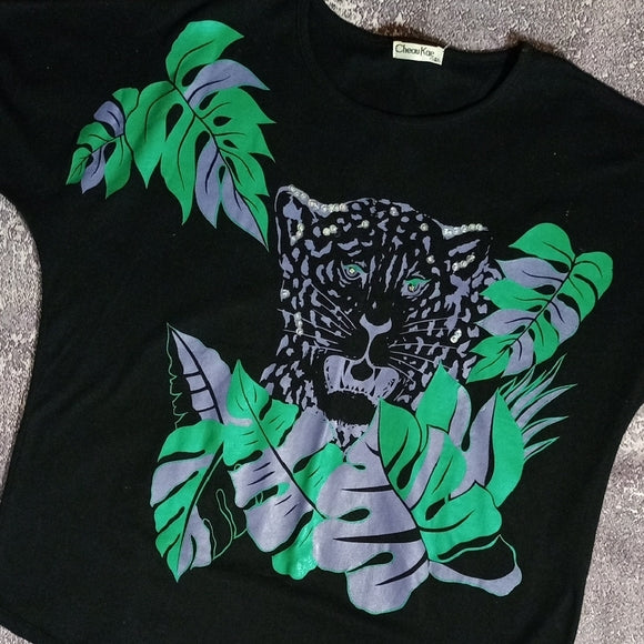 Vintage 90s Black Jungle Print T-Shirt