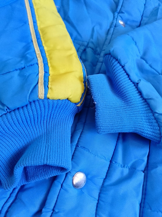 Vintage 70s Mens Large Michelin Man Tires Striped Full Zip Puffer Jacket USA