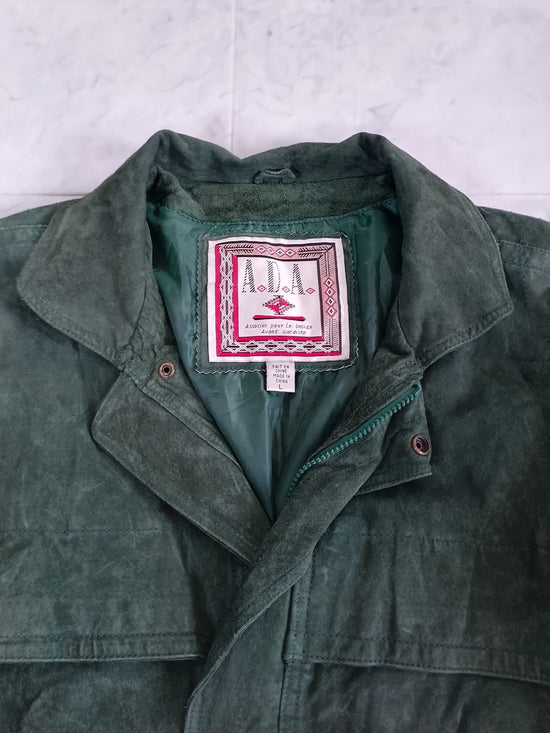 Vintage 90s Men's Suede Field Jacket - Forest Green