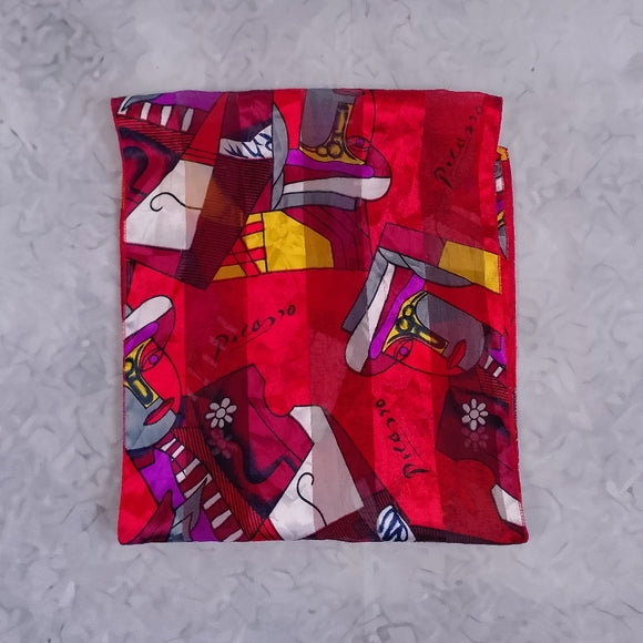 Vintage Picasso Abstract Silk Scarf Red 60x13 Artistic Retro Accessory