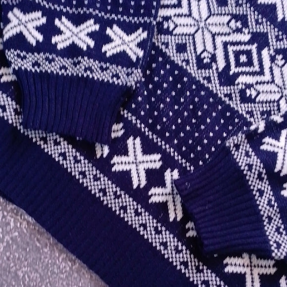 VINTAGE 90s NORTIC  STYLE Navy Blue Patterned Sweater