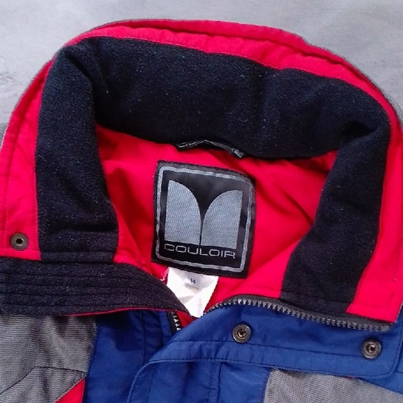 Vintage 90s COULOUR Colourblock SKI Jacket in Red and Blue UNISEX