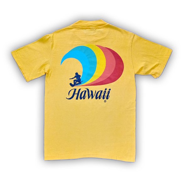 Vintage 1980s Hawaii Rainbow Wave Surfer Single Stitch T-Shirt UNISEX