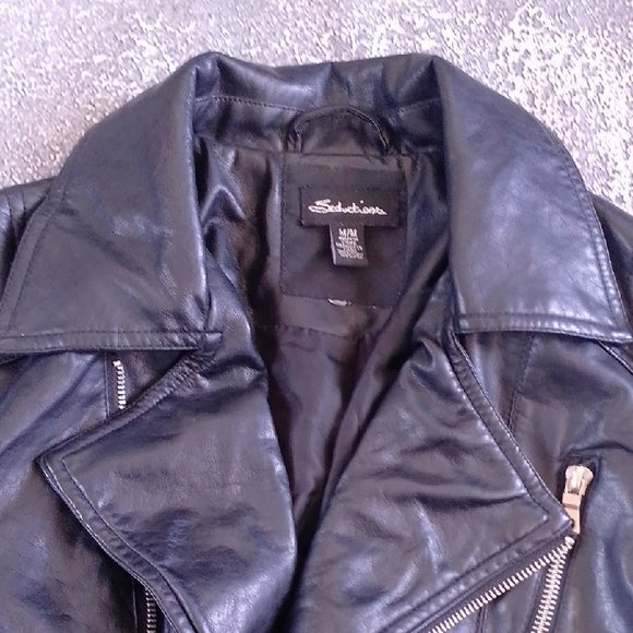 Biker Style Black Faux Leather Jacket