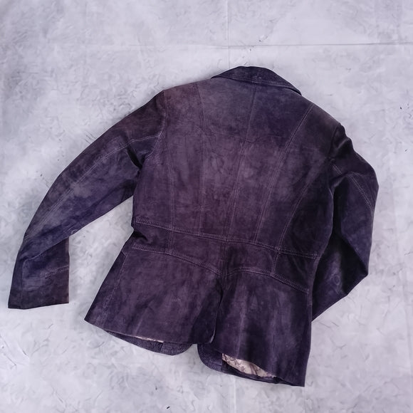 Danier Leather Suede Button-Front Blazer Jacket - Deep Purple