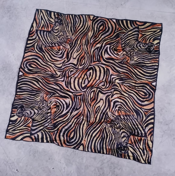 Vintage Zebra Print Silk Scarf 29in 4 Zebra Heads Animal Print Retro Accessory