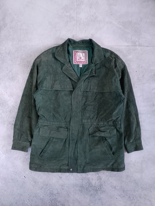 Vintage 90s Men's Suede Field Jacket - Forest Green
