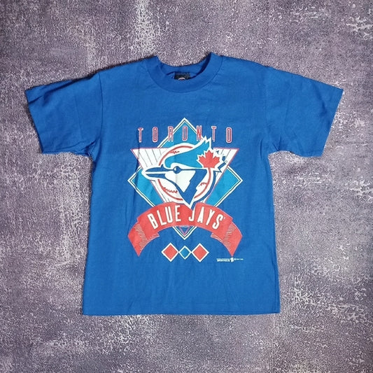 Vintage 1993 Toronto Blue Jays Kids Blue T-Shirt Single Stitch