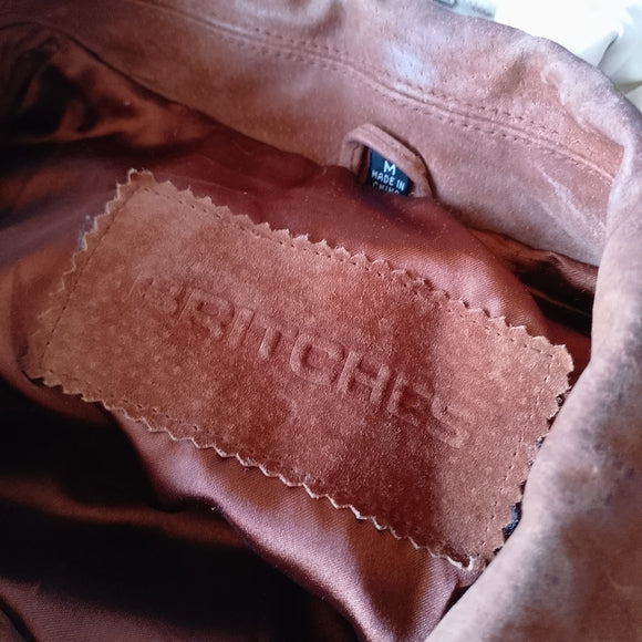 BRITCHES Men's Leather Suede Button-Front Jacket in Rust