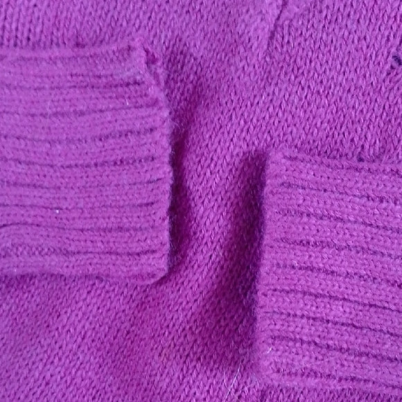Vintage EILEEN Cable Knit V-Neck Sweater - Rich Berry