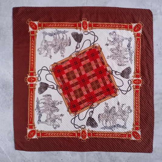 Vintage Equestrian Style Silk Scarf Brown Orange Explorer Horse Riding Print