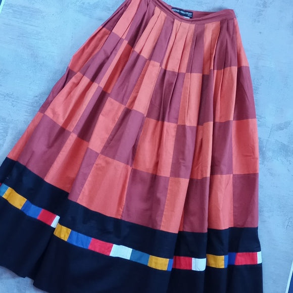 Vintage Michel Harcourt Paris Women's Skirt Orange Block Pattern
