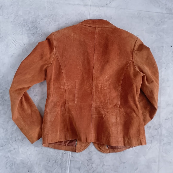 Bernardo Women's Suede Tailored Blazer Jacket in Burnt Orange