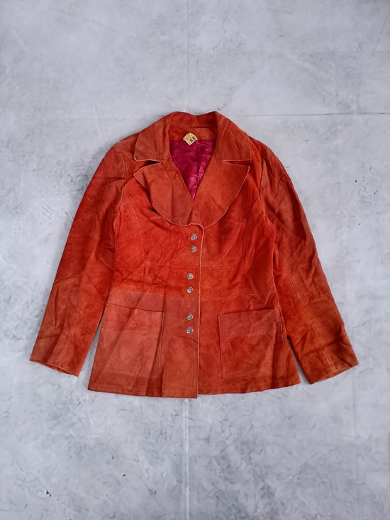 VINTAGE Suede Button-Front Jacket in Rust Orange