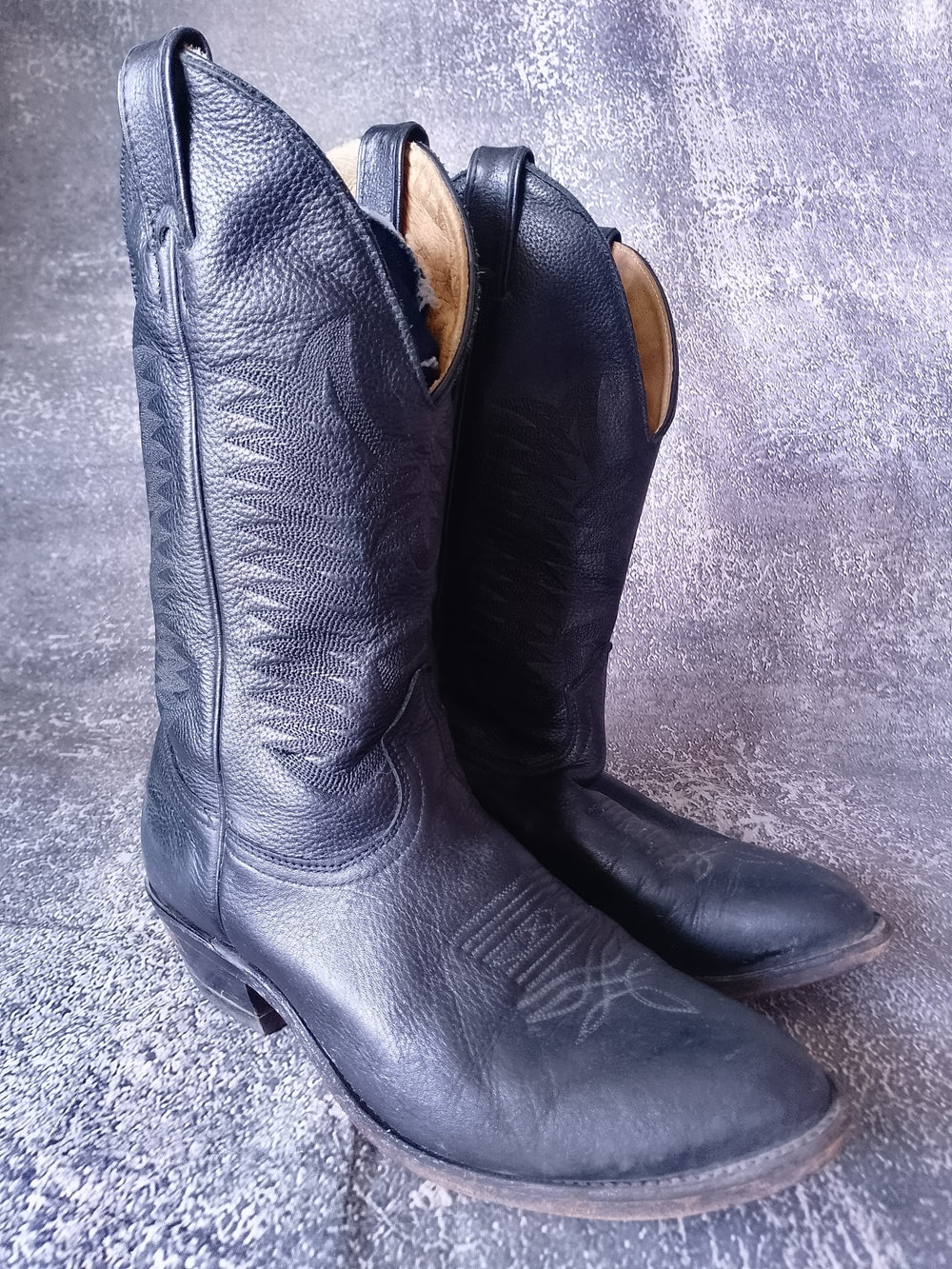 Vintage Boulet Black Leather Western Cowboy Boots, Country Rodeo 3E S J259704 95