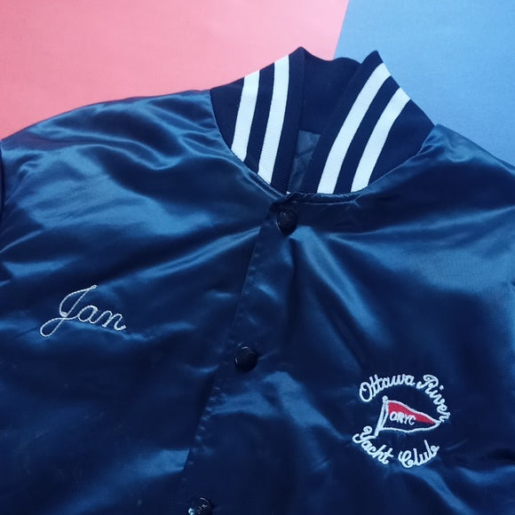 Vintage 1980s Champions Ottawa River Yacht Club Bomber Acetate Jacket Jan