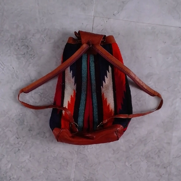 Vintage Peru Andean Hippie Boho Festival Wool Blanket Pockets Bag Backpack Rucks