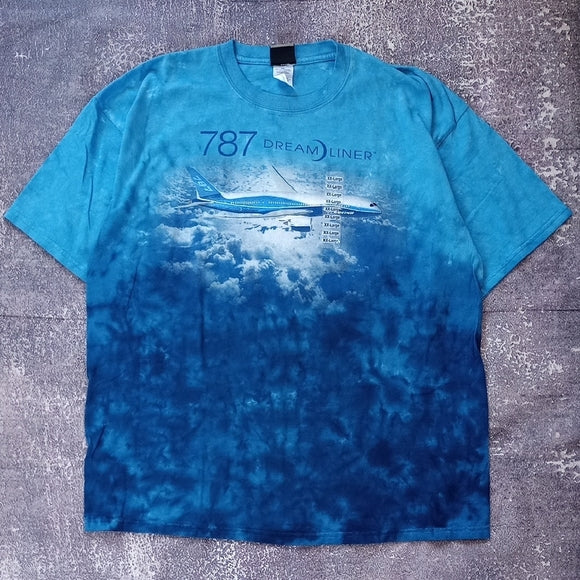 LIQUID BLUE BOEING 787 DREAMLINER AIRPLANE Tie Dye T-Shirt