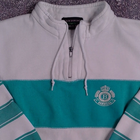 Vintage 90s BERMUDA Tourist White and Teal Sweater