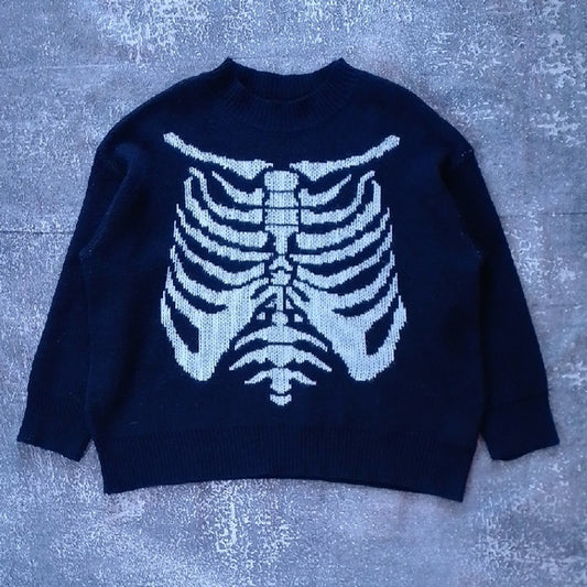 Black Skeleton Ribcage Sweater