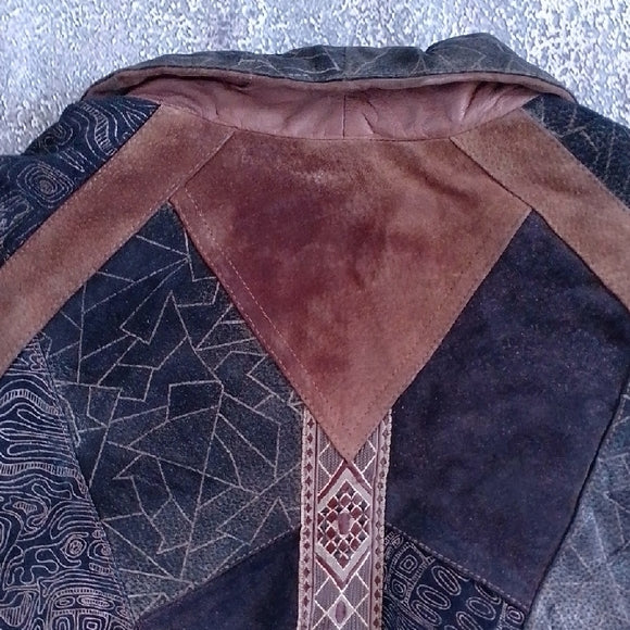Vintage 80s Leather Patchwork Jacket Western Style UNISEX