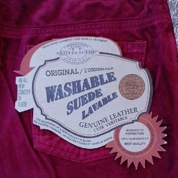 Vintage 90s SKOTTS SUEDE Vibrant Red LEATHER Pants WASHABLE