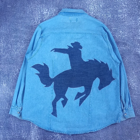 Vintage 90s Cowboy on Horse Silhouette Patch Custom Jacket by DALLAS FABRICS