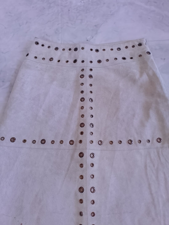 Vintage LEATHER Studded Cream Midi Skirt SANDRA ANGLOZZI