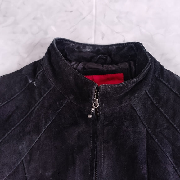 Vintage Bum Equipment Women’s Black Suede Zip-Front Leather Jacket