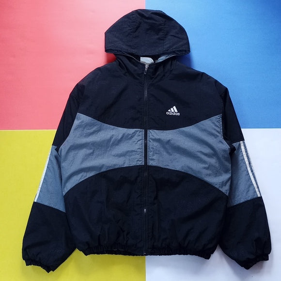 Vintage 90s Adidas Essential Striped Winter Jacket With Hood