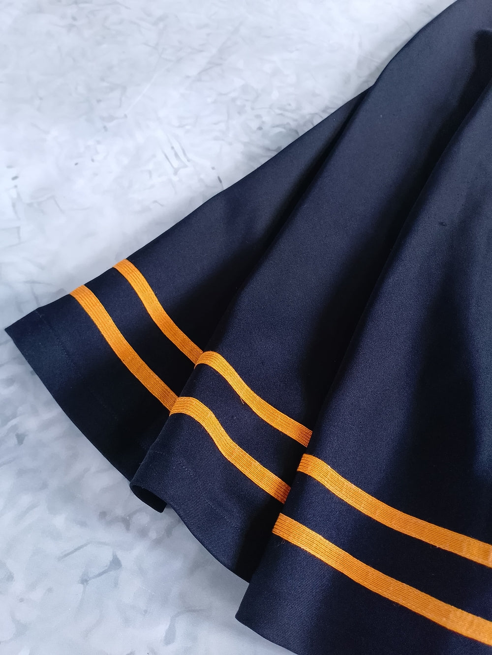 Handmade Black Midi A-Line Skirt with Gold Stripe Trim