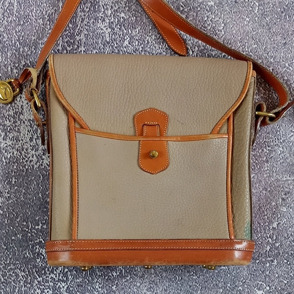 Vintage 1980s Dooney & Bourke Tan and Brown Leather Crossbody Bag