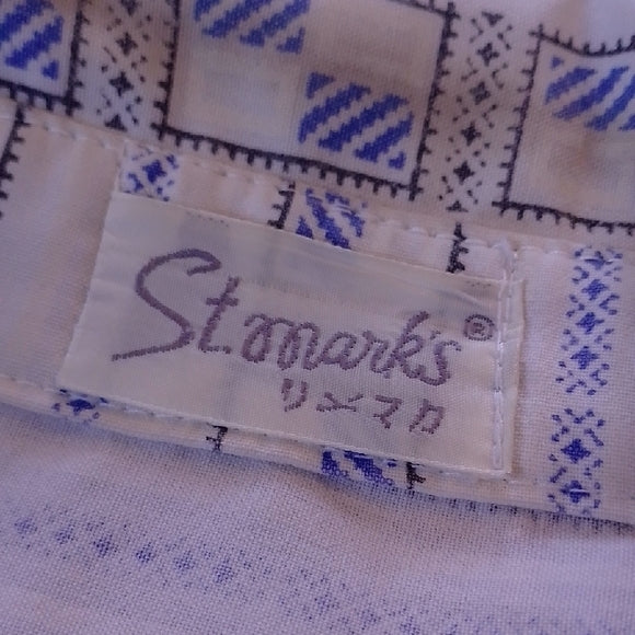 Vintage 90s Japanese Men's Blue Patterned Short Sleeve Shirt St.Marks