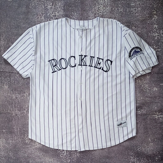 Vintage 90s Colorado Rockies Pinstripe Baseball Jersey Ravens XL BLANK