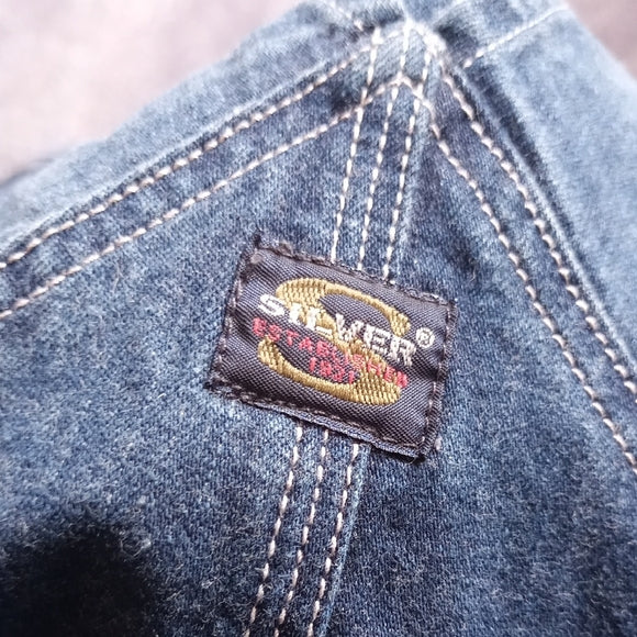 VINTAGE 90s SILVER JEANS DENIM FLARED OVERALLS BIB