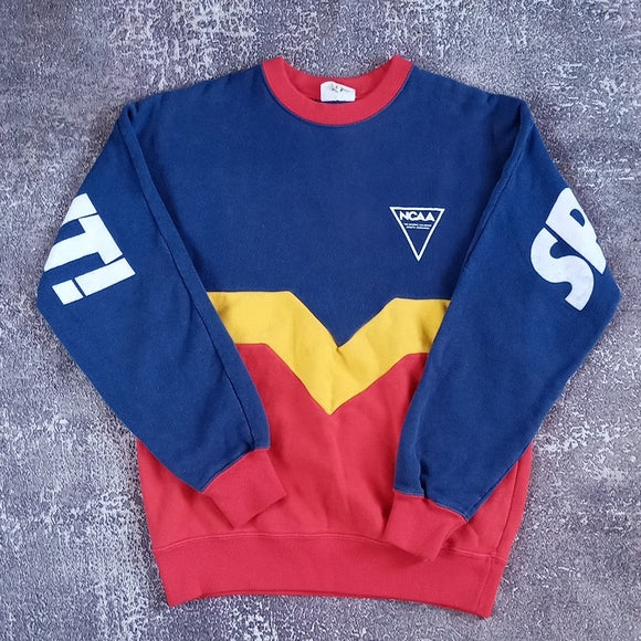 Vintage 90s NCAA Descente SPORTS. BE IN IT! FUNKY COLOUR BLOCK Crewneck Sweater