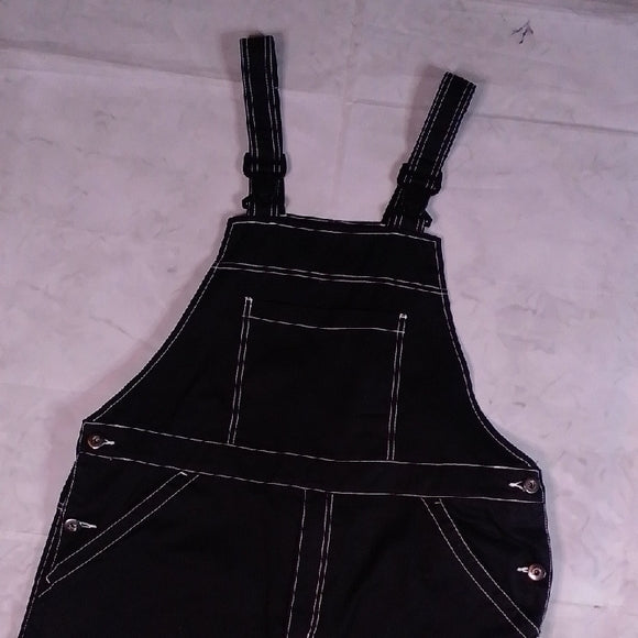 Stylish Modern Black Denim Overalls with White Stitching Workwear