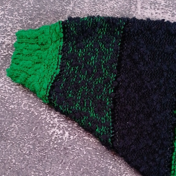 VINTAGE 90s Big Fluffy Wide Arms Green and Black Striped Sweater