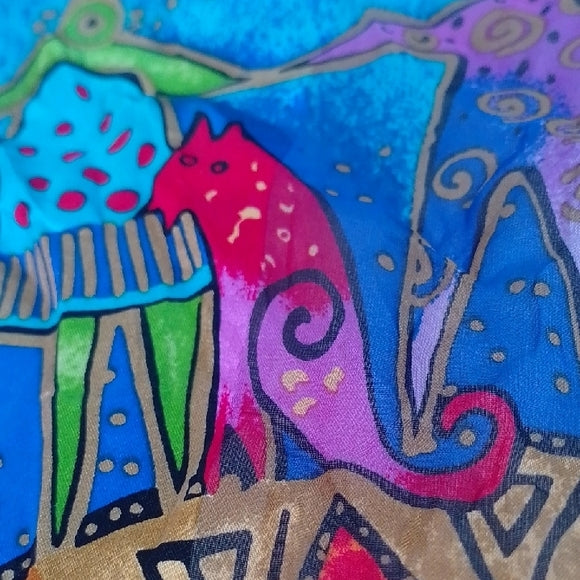 Vintage Laurel Burch “Harmony Under the Sun” Silk Scarf Sun, People & Animals