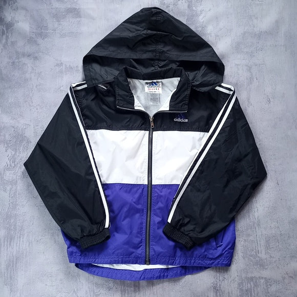 Vintage 90s Adidas Essential Windbreaker Jacket Blue/White/Black