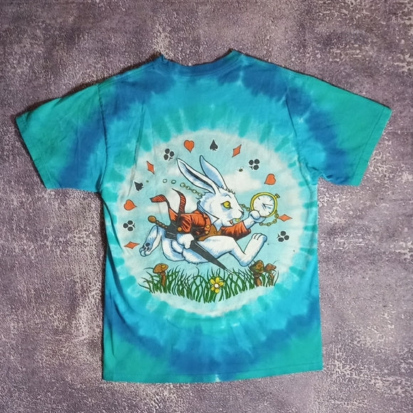 2009 LIQUID BLUE Blue Tie-Dye Alice in Wonderland T-Shirt UNISEX