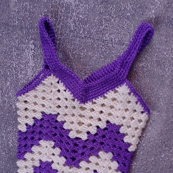 VINTAGE Purple and White Crochet Handmade Made