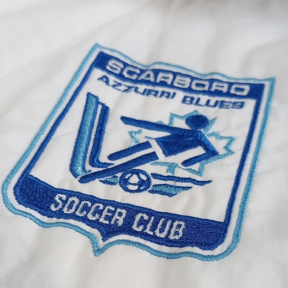 Vintage 1990s Diadora Men's White and Blue Jacket UNISEX Scarborough Soccer Club