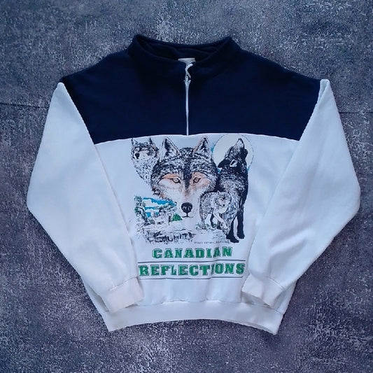 Wolf Graphic SweatsVINTAGE 90s WOLF PACK PRINT CANADIAN REFLECTION Quarter Zhirt