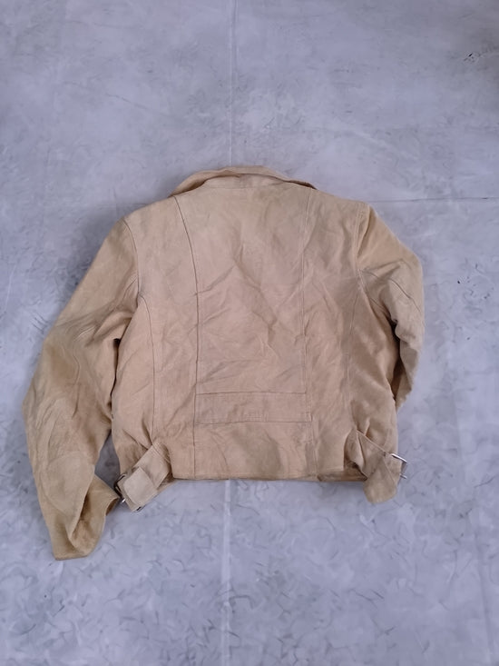 Women’s Suede Moto Jacket - Beige LEATHER SMART SET