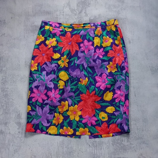 Vintage 1990s Floral Silk Skirt