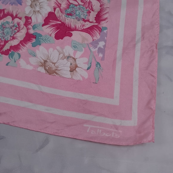 Vintage Talbots Floral Pink Square Silk Scarf Made in Japan Bugs/Bees/DRAGONFLY