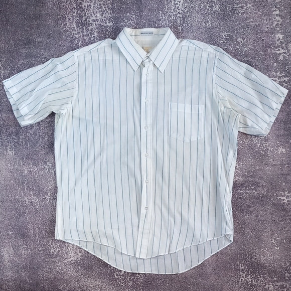 Vintage 80s London Fog Men's White Striped Shirt SINGLE NEEDLE TAILORED