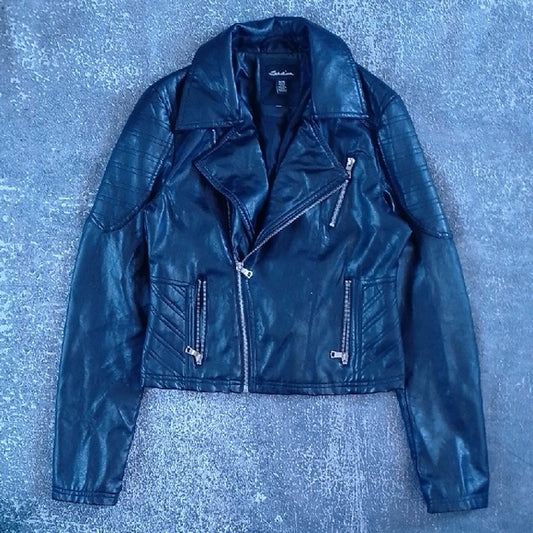 Biker Style Black Faux Leather Jacket