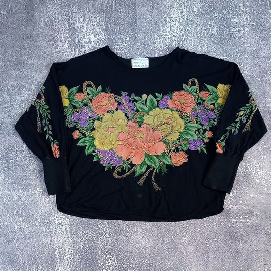 Vintage 90s Big Print Floral Black Women's Top